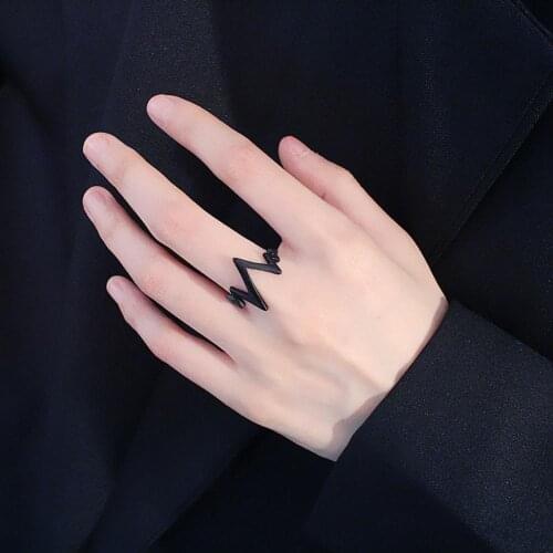 Heartbeat Shape Simple Unisex New Originality Open Double-line Geometry Finger Rings For Women Men Personality Jewelry