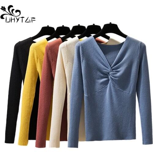 UHYTGF Pullover Sweater Women Knit Sweater Tops Spring Autumn Clothes Woman Sweaters Long Sleeve Short Sweater Pull Femme 892