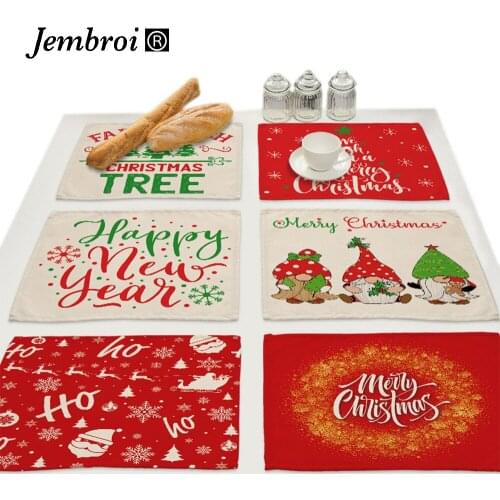 Christmas Cute Cartoon Dwarf Faux Linen Placemat for Dining Table Decoration Accessories Nordic Kitchen Tea Coffee Cup Coaster