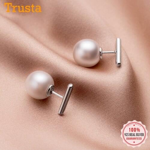 Trustdavis Real 925 Sterling Silver Sweet Stick Pearl Stud Earrings For Women Children Baby Girls Kids Minimalist Jewelry DA1944