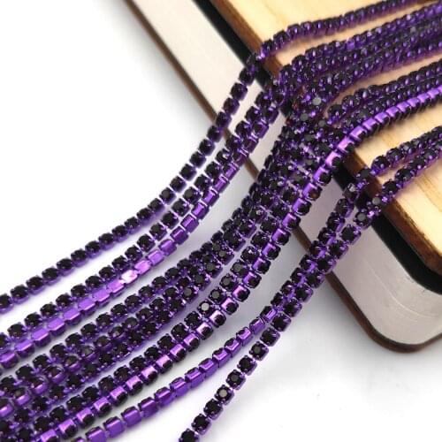 2mm 5 Yards/Bag Colorful Glass Crystal Deep Purple Rhinestones Cup Chain DIY Nail Art Wedding Jewelry Craft Accessories