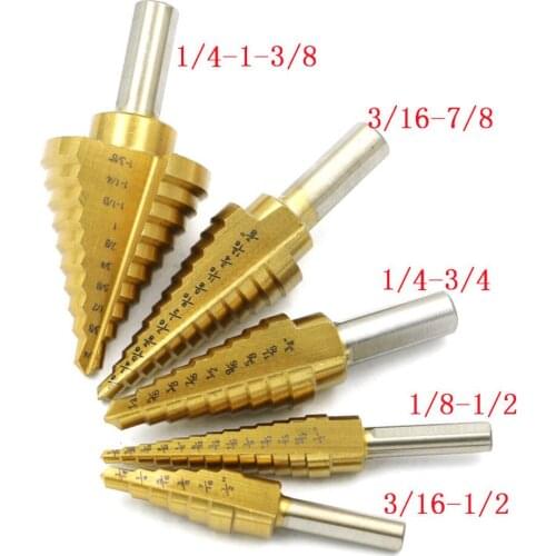 5Pcs Inch Ladder Shank Step Drill Set Step Drill Pagoda High Speed Steel Drill