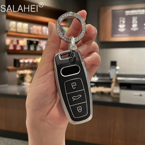 TPU Car Key Cover Protector Case Keychain Ring For Audi A6 A7 A8 E-tron C8 Q8 Q5 D5 2018 2019 2020 3 Buttons Auto Accessories