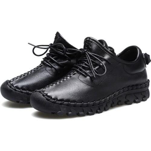 Handmade Genuine Leather Women Shoes Fashion Casual Sneakers Retro Flats Ladies Lacing Loafers Breathable Vulcanized Shoe Red 40