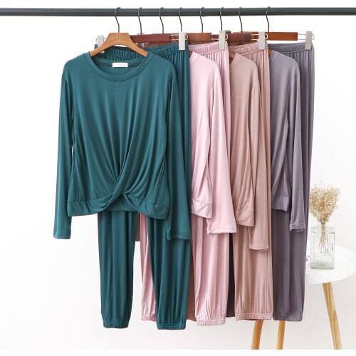 Spring and autumn bottoming shirt womens outer wear thin suit short long-sleeved T-shirt loose casual pants two-piece suit