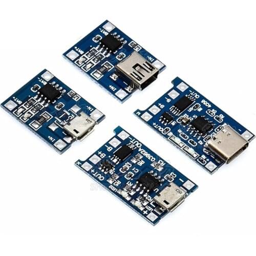 Micro USB/Type C 5V 1A 18650 TP4056 Lithium Battery Charger Module Charging Board With Protection Dual Functions 1A Li-ion