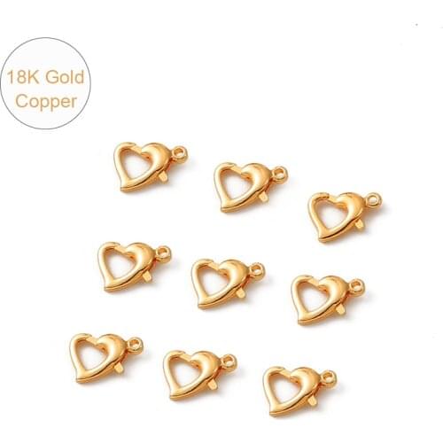 18K Gold Plated 9x13mm Heart Lobster Clasp Copper Key Chain Split Hooks Connector For DIY Jewelry Findings Making Necklace