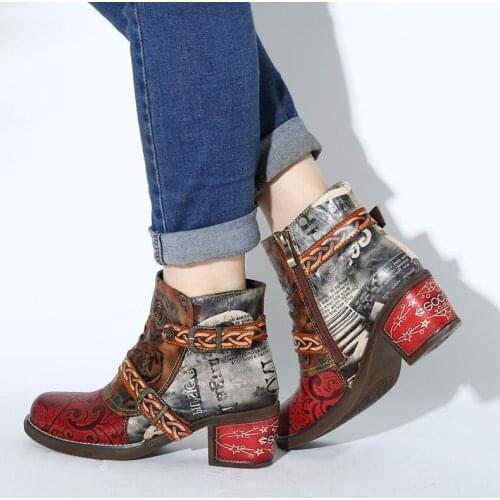 Fashion Women Boots Rose PU Leather Splicing Low Heel Ankle Boots Elegant Ladies Shoes Botas Mujer
