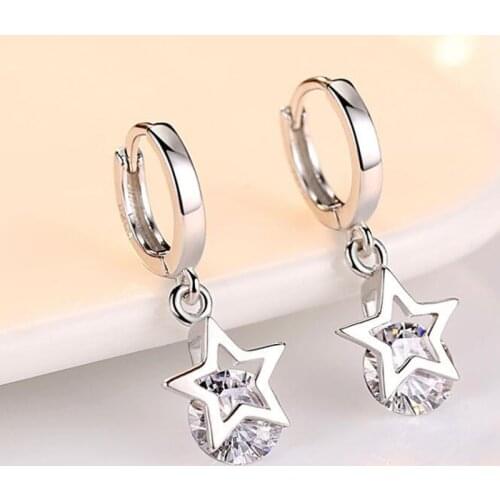 Silver Plated Crystal Star Charm Stud Earrings For Women Grils Kids Wedding Gift Female pendientes mujer moda Silver Color