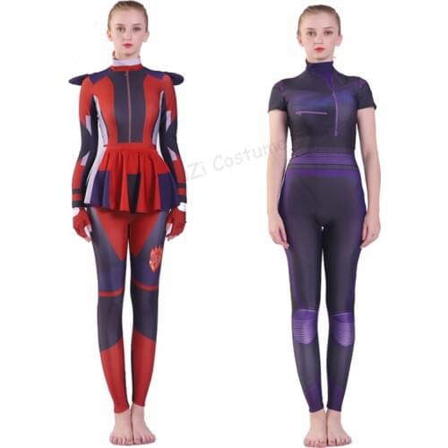 Women Girls Descendants 3 Evie Mal Cosplay Costume Spandex Zentai Bodysuit Suit Jumpsuits Halloween Costume For Kids Adult