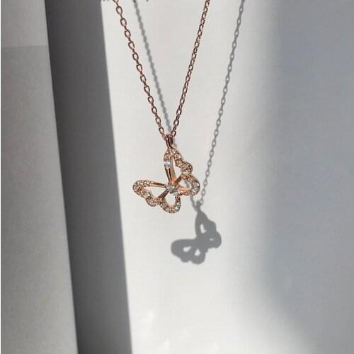 925 Silver Butterfly Pendant Necklace For Women Zircon Insect Clavicle Chain Cute Romantic Students Best Birthday Jewelry Gifts