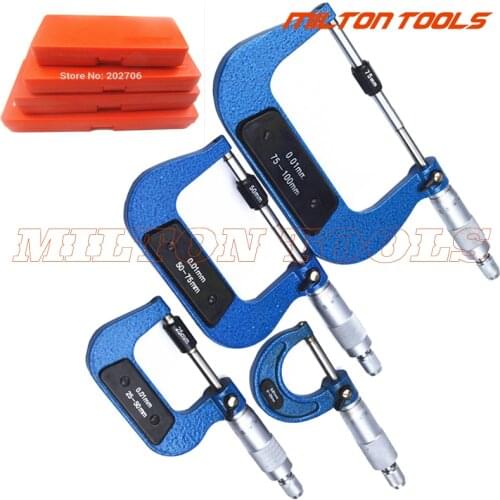 0-100mm Outside Micrometers measuring tools caliper thickness gauge 0-25mm, 25-50mm, 50-75mm, 75-100mm micrometer 4pcs/set
