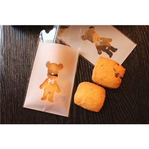 100pcs Cute white bear Plastic Bag Wedding Birthday Cookie Candy Gift Packaging Bags OPP Self Adhesive Party Favors