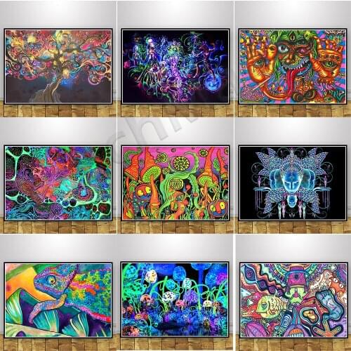 Abstract Blacklight Paintings Art Psychedelic Trippy Poster Prints Modern Wall Canvas Wall Pictures For Living Room Home Decor
