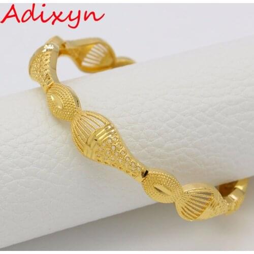 Adixyn Diameter 65mm/68mm Dubai Bangle for Women Gold Color Jewelry Ethiopian Wedding Bracelets Vintage African Gifts N1817
