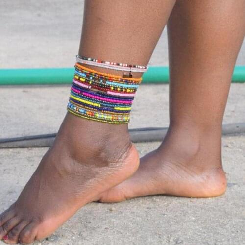 Rainbow Beads Anklet For Women Elastic African Colorful Ankle Bracelet Barefoot Sandals On Foot Jewelry Beach Bohemia Chain