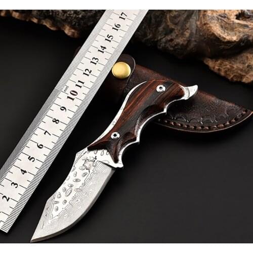Free shipping The sharpest Damascus Tactical Knife Small Survival Black Wood Handle Gift knife Exquisite hanging knife
