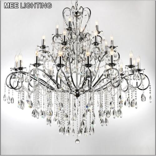Large 28 Arms Wrought Iron Chandelier Crystal Light Fixture Chrome Lustre De Sala Crystal Hanging Lamp for Living room MD051 L28