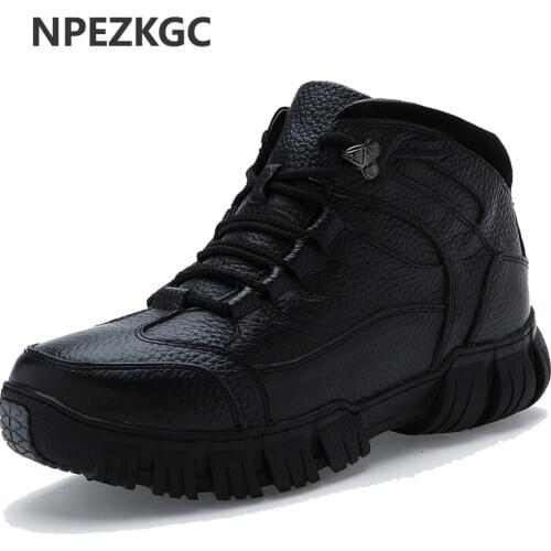 100% Genuine Leather Boots Men Super warm Winter Shoes Thicken Plush Mens Snow Boots waterproof Anti-skidding Rubber sole Work