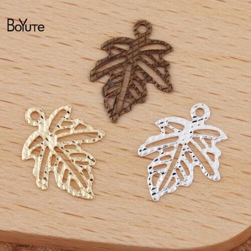 BoYuTe (200 Pieces/Lot) 15*12MM Metal Brass Stamping Filigree Leaf Charms Diy Handmade Jewelry Making Materials