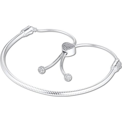 Bracelet For Women Pave Heart Clasp Snake Chain Bracelets 925 Sterling Silver Jewelry Femme Pulseira Plata de ley Armband