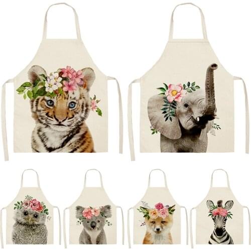 Flower Cute animal Pattern Cotton Linen Aprons 53*65cm Home Cleaning Cooking Kitchen Apron Cook Wear Adult Bibs Pinafore 46406