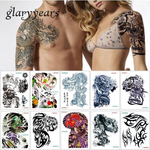 Glaryyears 17 Designs 1 Sheet 32*24cm Big Large Shoulder Half Arm Tattoo Scapuler Sticker Dragon Lotus Temporary Body Art Tattoo