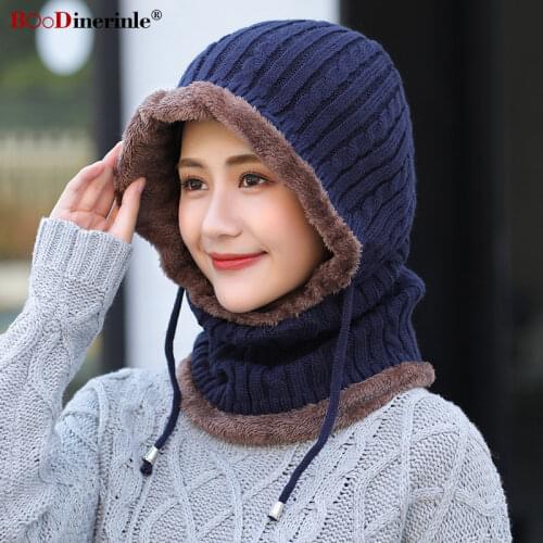 Lovers Hats for Men and Women Winter Bib Integrated Cold Protection Plus Velvet Thick Warm Ear Knitted Woolen Hat BOODINERINLE