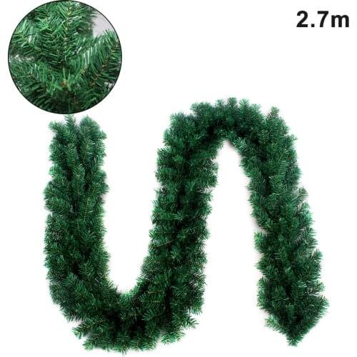 Artificial Green Christmas Garland Wreath Xmas Home Party Christmas Decoration Pine Tree Rattan Hanging Ornament for Kids 2.7M