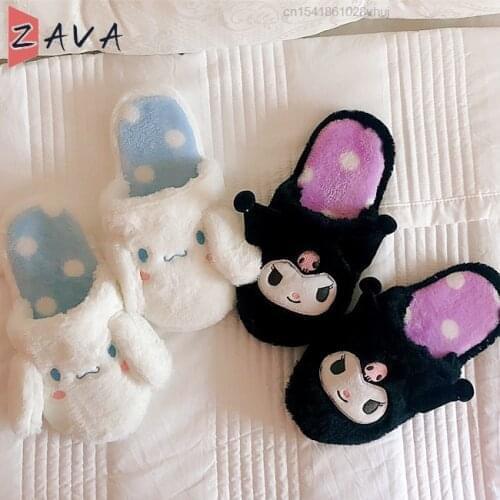 Kawaii Y2k Women Slippers Girl Hello Kuromied Cinnamorolled Kittyed Plush Shoes Home Indoor Ladies Casual Soft Warm Shoe Traf Za