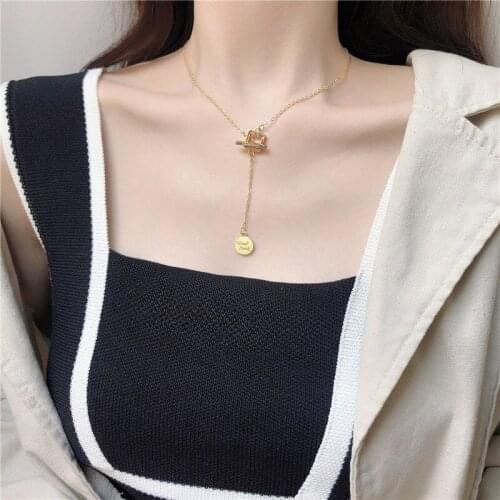Korean Retro Hollow Metal Square Stick Coin Stitching Pendent Necklace for Women Men Girls Neck Collar Jewelry Gift Wholesale
