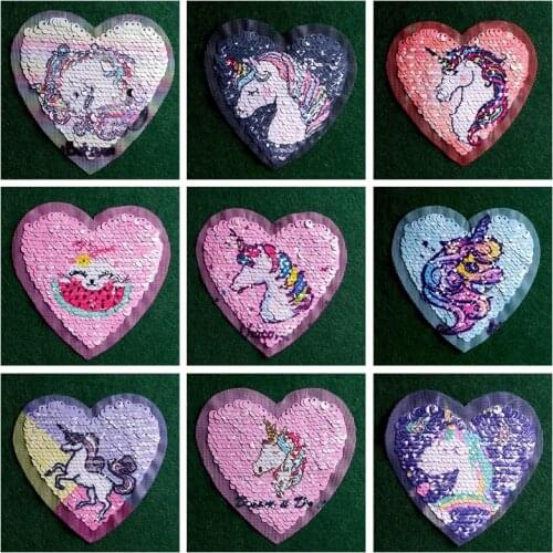 Cute Cartoon Unicorn Sequin Patch Reversible Change Stripes DIY Fabric Appliques Badges Sew On Coats Jeans Pants Stickers Decor