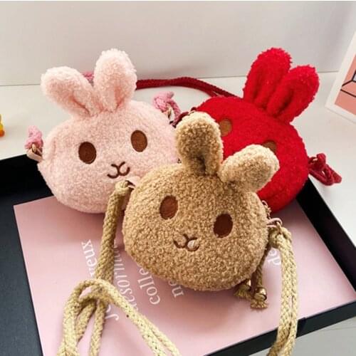 Lovely Children Coin Purse Cartoon Plush Messenger Bags Cute Animal Rabbit Fluffy Baby Kid Kindergarten Cross-Body Bag