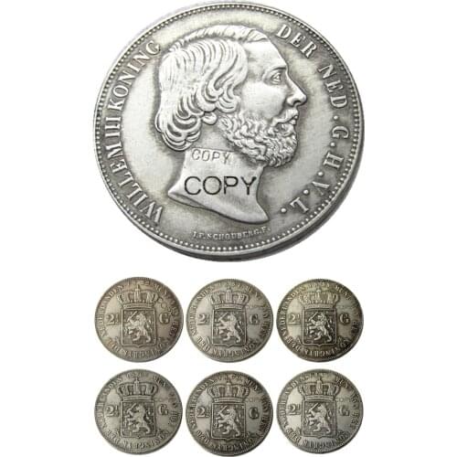 Netherlands,A set of 1852-1873 6pcs 2 1/2 Gulden Willem lll Silver Plated Copy Decorative Coin