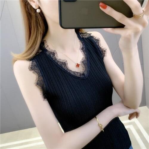 19949 (2 rooms, 3 rows, No.2 upper) solid color V-neck lace sleeveless vest 21