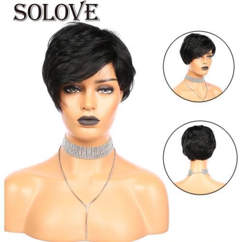 Pixie Cut Straight Short Bob Wigs Natural Black Brazilian Remy Human Hair Wig Full Machine Wig