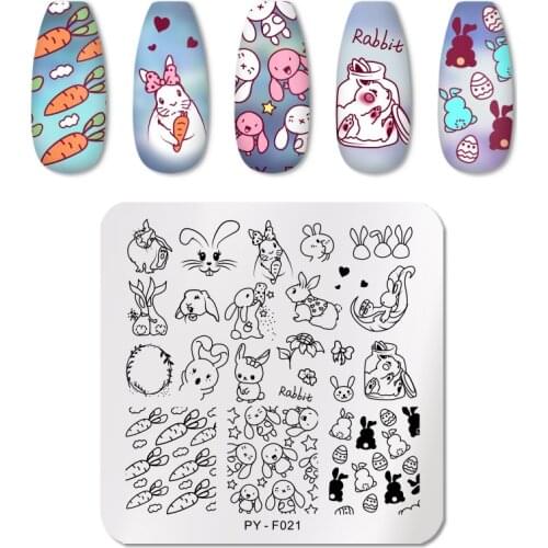 PICT YOU Rabbit Square Nail Stamping Plates Stainless Steel Nail Art Stamp Template Design DIY for Nail Stencil Tools
