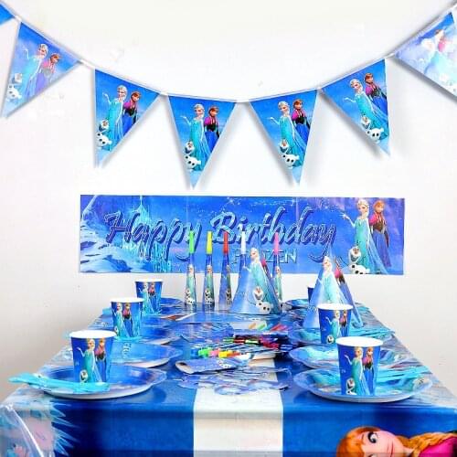Princess Frozen 2 Party Supplies Frozen Party Paper Straw Plates Cups Girls Frozen 2 Elsa Anna Birthday Decor Party Tablecloth