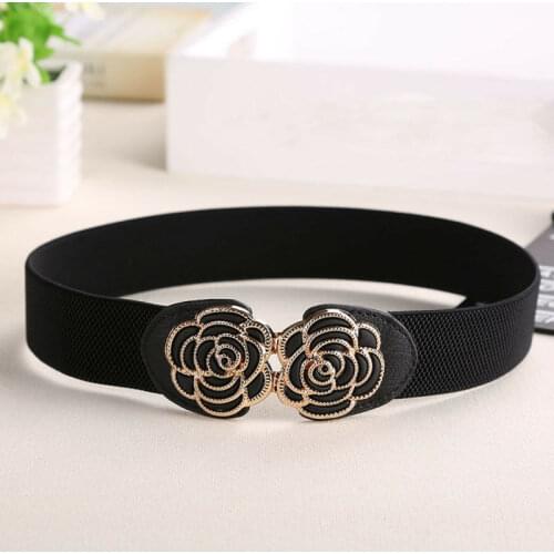 Elegant Women Ladies Fashion Elastic Cinch Belt Unique Flower Design Casual Wide Stretch Waist Band Buckle Chest Hip Waistband