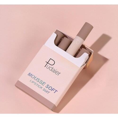 Cigarette lipstick 4pcs small smoke tube Lip makeup set beans red orange cherry soft cream long lasing waterproof matte lipstick