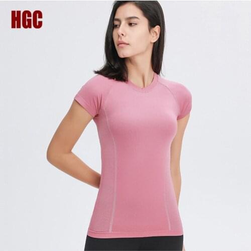 Sport Top Fitness Women Round Neck Yoga T-shirt Short Sleeve Elastic Quick Drying Running Sports Leisure Gym Pullover HGC