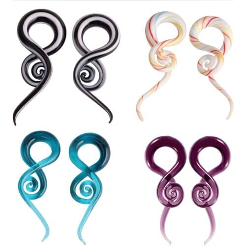 1Pair Pyrex Glass Hand Made Ear Plugs Tunnel Ear Spiral Taper Cartilage Earring Gauges Expander Stretcher Flesh Pircing Jewelry