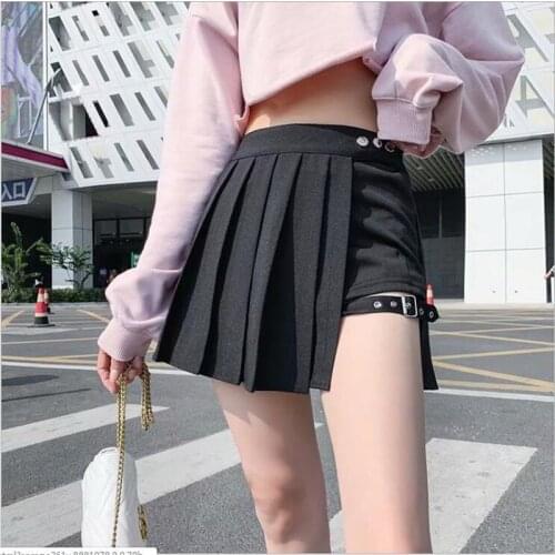 Streatwear Plaid Side Button Skirt Womens Casual Mini Skirt All Match Women Short Skirt Fashion Tartan Red Pleated Skirts