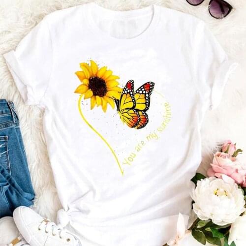 Women Summer Butterfly Flower New Style Cute Trend Cartoon Female Tshirts Fashion Clothes Graphic T Top Lady Print Tee T-Shirt