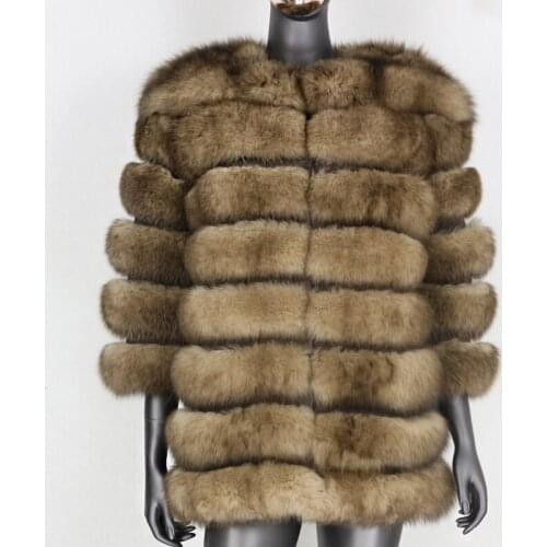 Luxury Winter Jacket Women 2021 Real Fur Coat Natural Big Fluffy Fox Fur Outerwear Streetwear Thick Warm Three Quarter Sleeve