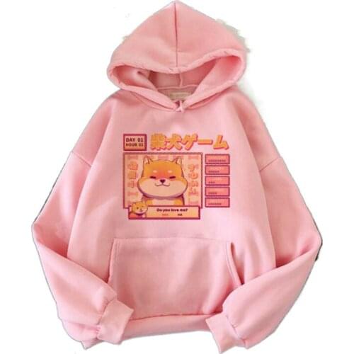 Oversize Hoodies Harakuju Cartoon Dog Print Hooded Sweatshirt Women 2021 Summer Pocket Drawstring Pullover Sweet Style Cute Tops