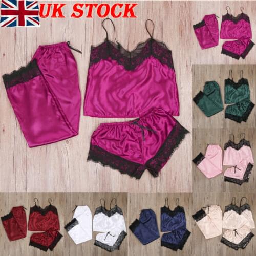 Women Satin Lace Mesh Sleepwear Babydoll Lingerie Nightwear Shorts Pjs Pyjamas