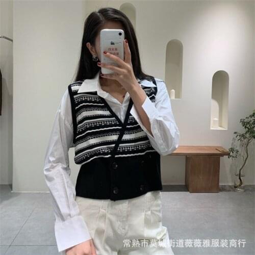2021 New Autumn Casual Ladies Sweater Vest Striped High Quality Women Waistvest Loose Fashion Elegant V Neck Female Gilet T631