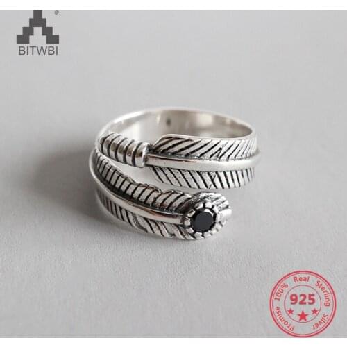 925 Sterling Silver Simple Fashion Trend Unique Resizable Feathers Women Rings Silvery Retro Ring Jewellery Gift For Woman