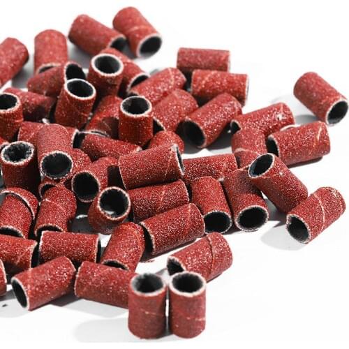 50/100pcs Mounted Cylindrical Grinding Heads Abrasive Sleeves Sanding Bands 80# 120# 180# For Nail Drill Manicure Tools